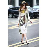 REVIENNE BAY Women\'s Going out Casual/Daily Party Cute A Line DressPrint Round Neck Midi Sleeve Silk Spring Summer Mid Rise Inelastic Medium