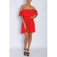 Red Off The Shoulder Frill Dress