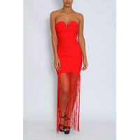 red sweetheart fringe maxi dress