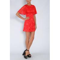 Red Lace Cape Sleeve Dress