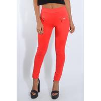 Red Textured Panel Leggings