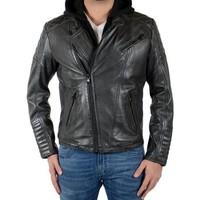 Redskins Veste en Cuir Perfecto avec capuche Amovible Joey Casting Elep men\'s Leather jacket in black