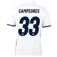 Real Madrid Home Shirt 2016-17 with Campeones 33 printing, White
