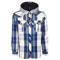 redfield checked hooded shirt in blue tokyo laundry