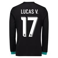 Real Madrid Away Shirt 2017-18 - Long Sleeve with Lucas V 17 printing, Black