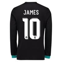 Real Madrid Away Shirt 2017-18 - Long Sleeve with James 10 printing, Black