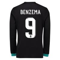 Real Madrid Away Shirt 2017-18 - Long Sleeve with Benzema 9 printing, Black