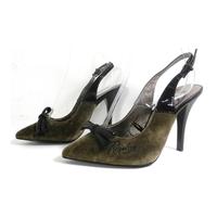 Replay Size 4 Pickle Green Velvet And Patent Black Ankle Strap Heeled Shoes