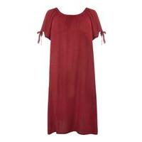 red bardot tie sleeve dress red