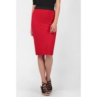 RED TEXTURED MIDI SKIRT