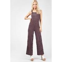 RED STRIPE DUNGAREE PALAZZO JUMPSUIT