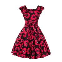 Red Poppy on Black Swing Dress