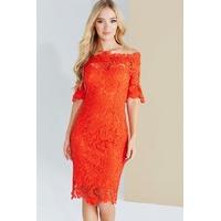 Red Crochet Lace Bardot Dress