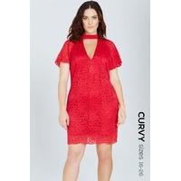 Red Lace Shift Dress With Keyhole