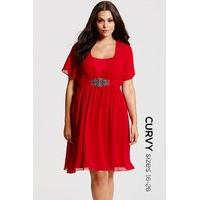 Red Embellished Chiffon Dress