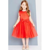 Red Spot Mesh Dress With Bow