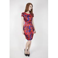 Red And Navy Floral Tailored Dress