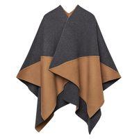 reversible handstitched blanket poncho dark camel