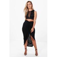 Renee Ruched Wrap Front Maxi Skirt - black