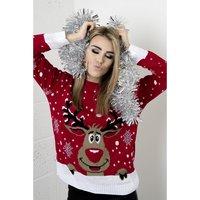 Reindeer & Snowflake Christmas Jumper in Red