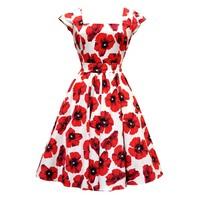 Red Poppy on White Swing Dress