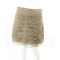 Reiss Size 8 100% Silk Neutral Brown Scalloped Layered Mini Skirt