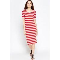 Red Striped Bodycon Midi Dress