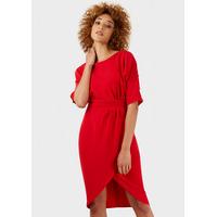 Red Wrap Skirt Wide Sleeve Dress