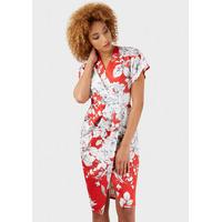 Red and White Floral Wrap Scuba Dress