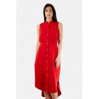 Red Round Hem Midi Collared Dress