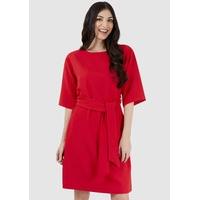 red tie front tunic dress