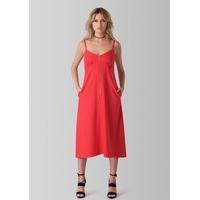 red zip front strap sleeve cami dress