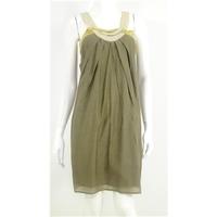 Reiss Size 8 Gold Yellow, Taupe And Cream Strap Detail Cocktail Dress