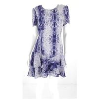 Reiss Size 14 100% Silk Navy Blue Painterly Grid Print Ruffle Dress