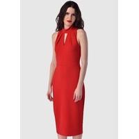 Red Body Fitted Midi Keyhole Dress