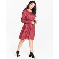 red ruched sleeve swing dress