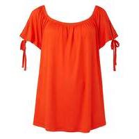 red tie sleeve detail bardot top