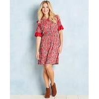 Red Floral Print Ruffle Detail Tea Dress