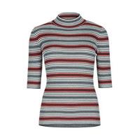 Red Grey & Navy Stripe Pattern Turtle Neck Top