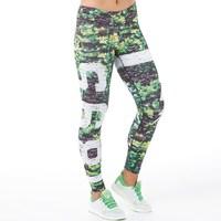 Reebok Womens Graphic Speedwick Tight Leggings White/Bright Green