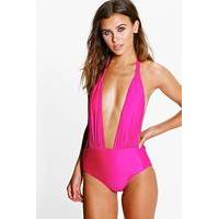 Reagan Halterneck Plunge Swimsuit - pink