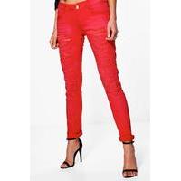 Red Embellished Jeans - red