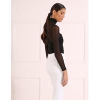 REESE - Black Sheer High Neck Top with Long Sleeves