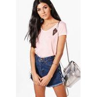 Retro Sequin Badge Tee - pink