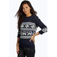 Reindeer Fairisle Christmas Jumper - navy