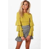 Rebecca Ruffle Sleeve Top - chartreuse