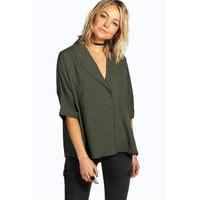 rever collar oversized shirt khaki