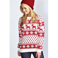 Reindeers And Snowflake Christmas Jumper - cream