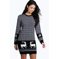 Reindeer Christmas Jumper Dress - black