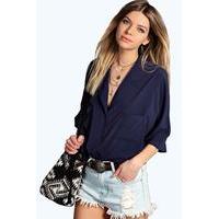 Rever Collar Oversized Shirt - navy